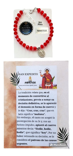 Pulsera San Expedito 14mm Cristal Austria Rojo , Protección 