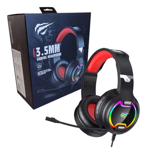 Auricular Gamer Play Station Pc Gaming Rojo Luces Rgb Usb 