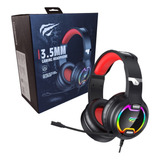 Auricular Gamer Play Station Pc Gaming Rojo Luces Rgb Usb 