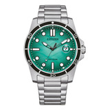 Reloj Citizen Aw181689l Hombre Eco Drive Acero Inoxidable Malla Plateado Bisel Negro Fondo Verde