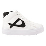 Tenis Casual Bota Panam 0711 Blanco Con Negro Para Mujer