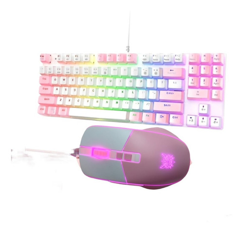 Kit Gamer Rosa Teclado + Mouse Rosa Con Blanco Onikuma 