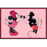 Tapete Capacho Mickey & Minnie Fundo Rosa 0061