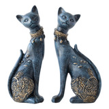 Juego De 2 Estatuas De Gatos Para Decoracion Del Hogar, Deco