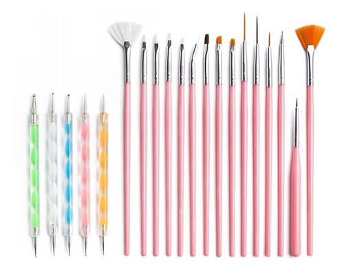 Kit Manicure 15 Pincéis + 10 Boleadores Em 5 Pincéis Decorar