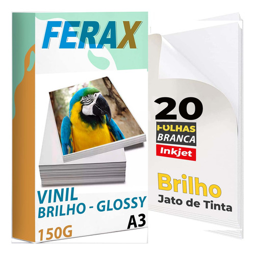 20 Vinil Adesivo Branco Brilho A3 - Impressora Jato De Tinta