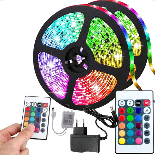 Fita Led Rgb 10m 5050 Colorida Decoração + Fonte + Controle