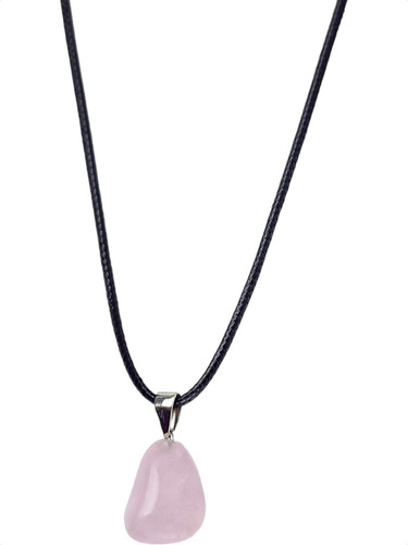 Colar Pingente Quartzo Rosa Cordão De Pedra Rolada Natural