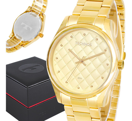 Relógio Feminino Technos Brilho Dourado Elegante Top Prova Dágua