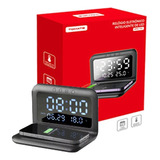 Carregador Indução Relógio Digital Despertador Alarme Led