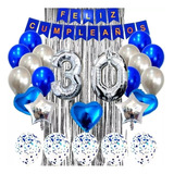 Kit Decoración Feliz Cumpleaños Bombas Azul+cortina+numeros