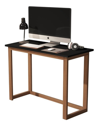 Mesa Para Estudo Home Office E Pés De Madeira Maciça 76 Cm Cor Preto