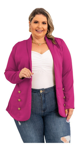 Blazer Feminino Alfaiataria Longo Sobretudo Social Plus Size