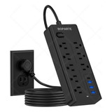 Regleta Cargador Multicontactos Con 8 Tomas 3 Usb Y 1 Tipo C