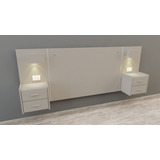 Respaldo 2c Somier Melamina2 Pz Con Mesitas Y Luz Led