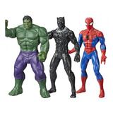 Kit Boneco Hulk + Pantera Negra E Homem Aranha Hasbro