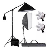 Kit 2 Softbox 50x70 Brazoboom 8 Focos Led 2 Tripiés Sandbag