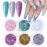 Kit Cores Glitter Flocado Nail Designer Colorido Unhas Gel