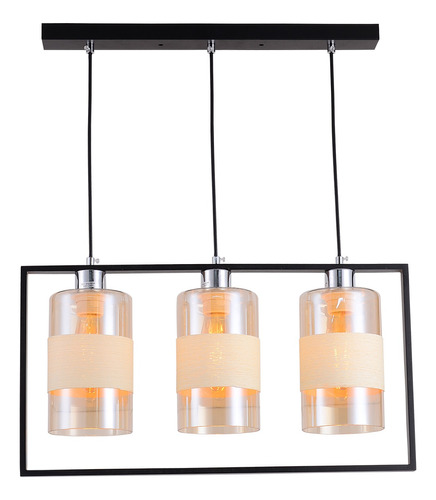 Lámpara Colgante 3 Luces E27 Dorado Madera 52×12×105cm