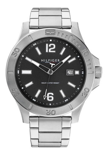 Reloj Tommy Hilfiger Hombre Acero Calendario 1791995 Color De La Malla Plateado Color Del Bisel Plateado Color Del Fondo Negro