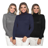 Kit 3 Blusa Feminina Cacharrel Lã Trico Gola Alta Atacado