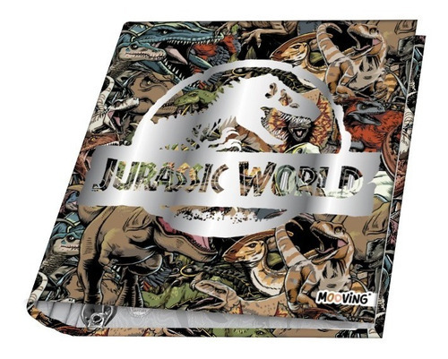 Carpeta Jurassic World Nº3 Escolar Mooving Ganchos 3x40 Diseño Logo