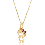 Pingente Menina Laço Vermelho + Corrente Bailarina Ouro 18k