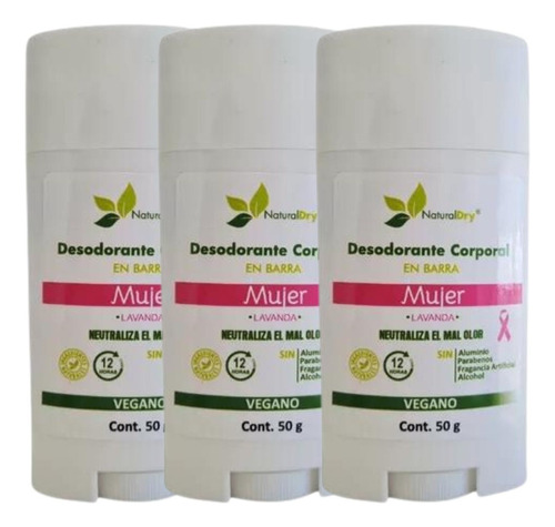 Desodorante Naturaldry Mujer En Barra Corporal 3 Pack De 50g