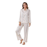 Di Striped Silk Satin Long Sleeves Women's Pajamas Set