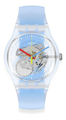 Reloj Swatch Clearly Blue Striped Suok156 Color De La Correa Celeste Color Del Bisel Translúcido Color Del Fondo Traslúcido