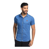 Camisa Jeans Masculina Social Casual Slim Com Lycra Bamborra