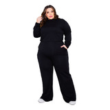 Conjunto Moletinho Feminino Plus Size Calça Pantalona 2peças