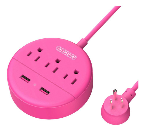 Enchufe Inteligente Marca Ntonpower /3 Tomas/2 Usb/rosa/5 Ft