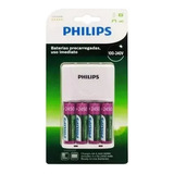 Carregador Com 4 Pilhas Philips Aa 2450mah Recarregável 