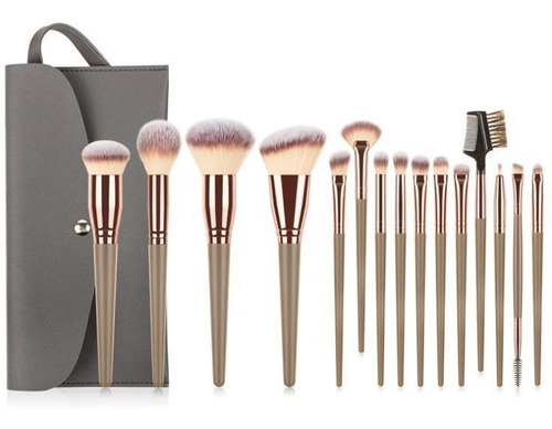 Set X 15 Brochas Y Pinceles Maquillaje Con Estuche