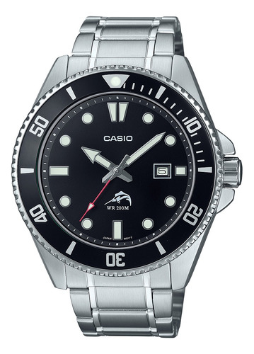 Reloj Casio Para Caballero Acero Inox Mdv-106dd-1a1vcf Correa Plateado Bisel Negro Fondo Negro