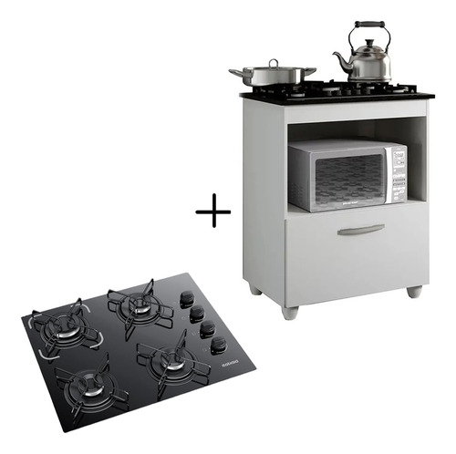 Kit Balcão Cooktop Itatiaia 1 Porta E Fogão Cooktop 4 Bocas Cor Branco