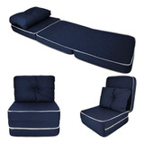 Sofa Puff Cama Colchão De Solteiro Dobrável Portátil Azul