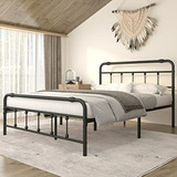 Cama Queen Size De Metal Vintage - Sin Somier, Negra