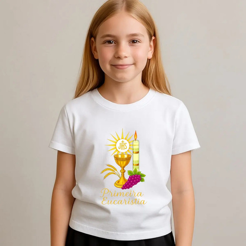 Camiseta Infantil Primeira Comunhão Branca Atacado E Varejo