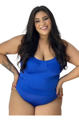 Body Maiô Feminino Plus Size Com Bojo Meia Taça Moda