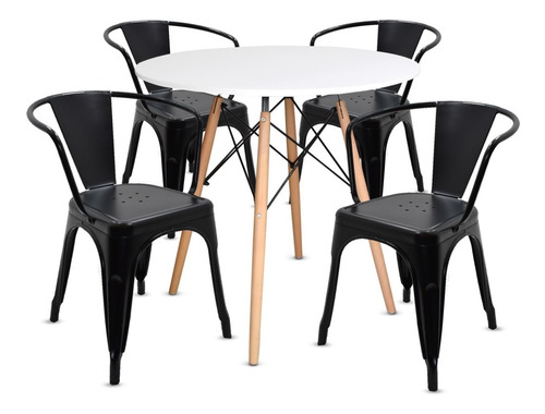 Juego Mesa Redonda Eames +4 Sillas Tolix Negras Envio Gratis