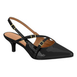 Sapato Feminino Slingback Salto Baixo Verniz Lançamento 