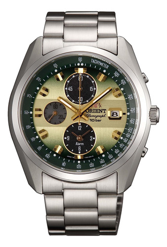 Reloj Orient Wv0021ty Neo70's Horizon Solar Chronograph W Color De La Correa Plata Color Del Bisel Acero Inoxidable Color Del Fondo Verde