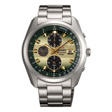 Reloj Orient Wv0021ty Neo70's Horizon Solar Chronograph W Color De La Correa Plata Color Del Bisel Acero Inoxidable Color Del Fondo Verde