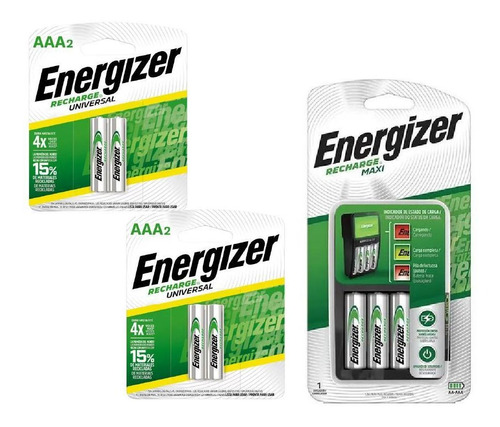 Cargador De Pilas Maxi Energizer + 4 Pilas Aaa