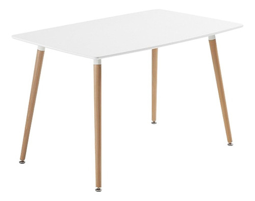 Mesa Eames Rectangular Escandinava Comedor Living 140x80 Cm Tapa Blanco Patas Marrón Claro