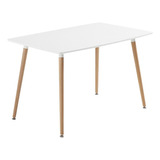 Mesa Eames Rectangular Escandinava Comedor Living 140x80 Cm Tapa Blanco Patas Marrón Claro