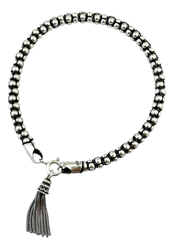 Pulseira De Prata 925 Legítima Pipoca Grossa Com Tassel