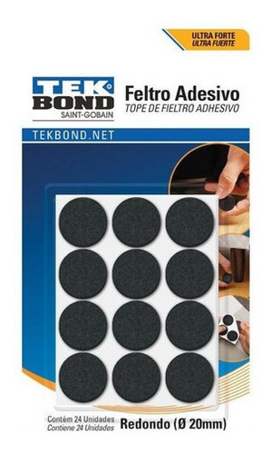 Fieltros Adhesivos Redondo 20mm Negro 24un. Tekbond